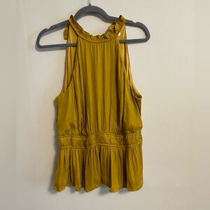 Nine West Mustard Sleeveless Ruffle Blouse